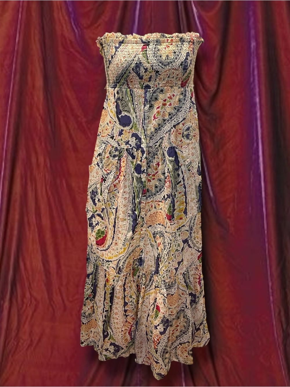American Eagle Strapless Paisley Maxi Dress Boho Festival Cottagecore